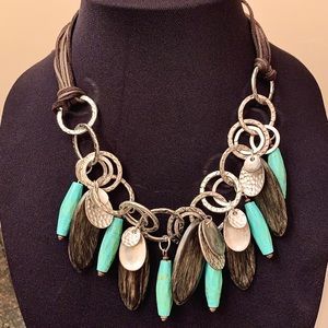 Silver, Leather, and Turquoise Necklace NWOT